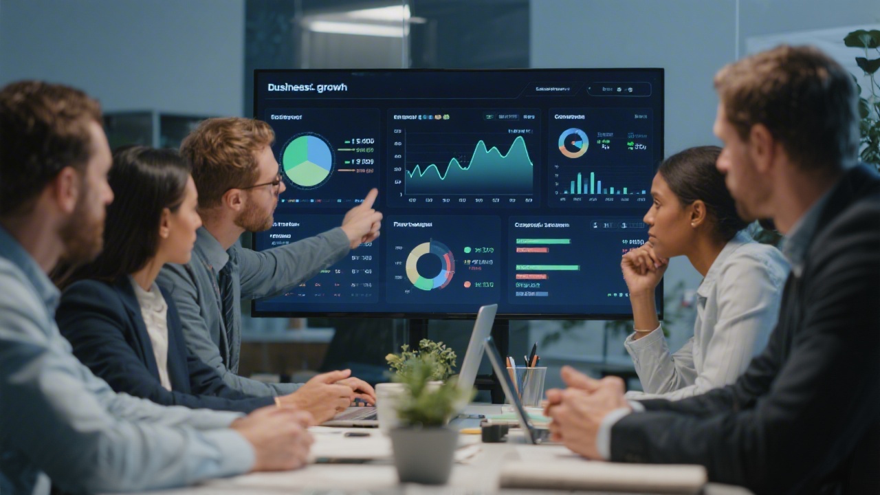 Executive analytics report on a laptop showing pipeline conversion rates, campaign attribution charts, and weekly trend insights in a clean B2B dashboard layout.
