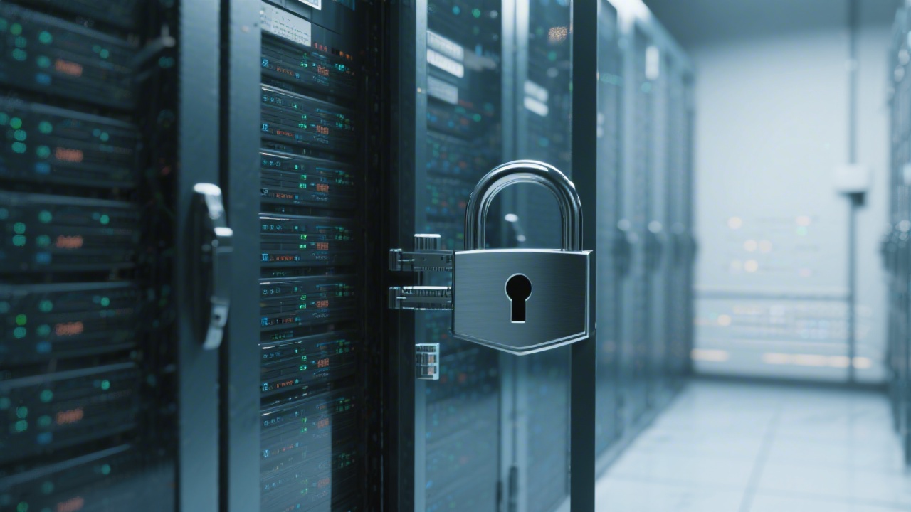 Secure data compliance setting with locked server room visuals, illustrating GDPR-focused CRM integrations and careful handling of customer data.